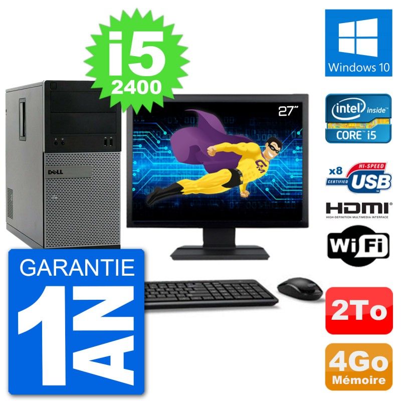 Dell Optiplex 3010 MT Desktop PC - 27" Screen, i5-2400, 4GB RAM, 2TB HDD, HDMI, Windows 10, WiFi