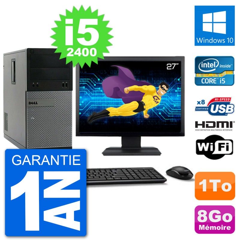 Dell Optiplex 3010 MT Desktop PC - 27inch Screen, i5-2400, 8GB RAM, 1TB HDD, HDMI, Windows 10, Wifi