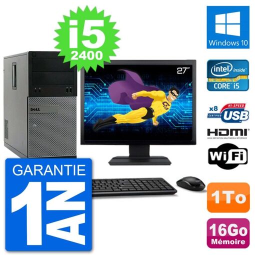 Dell Optiplex 3010 MT Desktop PC - 27" Screen, i5-2400, 16GB RAM, 1TB HDD, HDMI, WiFi, Windows 10