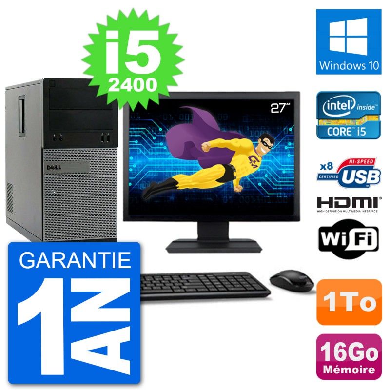 Dell Optiplex 3010 MT Desktop PC - 27" Screen, i5-2400, 16GB RAM, 1TB HDD, HDMI, WiFi, Windows 10