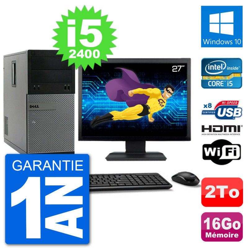 Dell Optiplex 3010 MT Desktop PC - 27" Screen, i5-2400, 16GB RAM, 2TB HDD, HDMI, Windows 10, Wifi