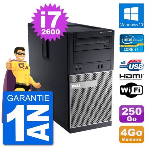 Dell Optiplex 3010 MT Desktop PC i7-2600, 4GB RAM, 250GB HDD, HDMI, Windows 10, Wifi