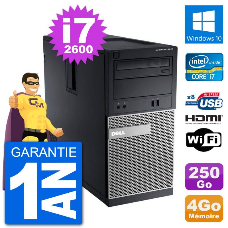 Dell Optiplex 3010 MT Desktop PC i7-2600, 4GB RAM, 250GB HDD, HDMI, Windows 10, Wifi