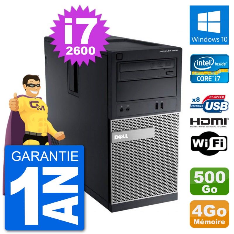 PC de escritorio Dell Optiplex 3010 MT - i7-2600, 4GB RAM, 500GB HDD, HDMI, WiFi, Windows 10