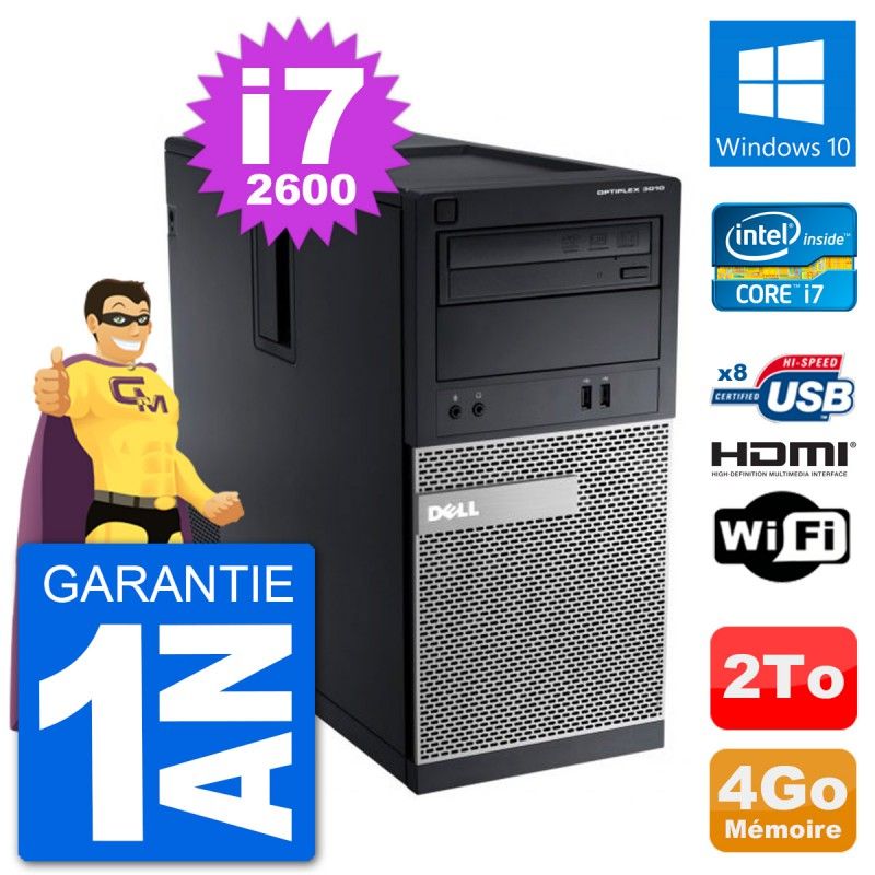 Dell Optiplex 3010 MT Desktop PC - i7-2600, 4GB RAM, 2TB HDD, HDMI, WiFi, Windows 10