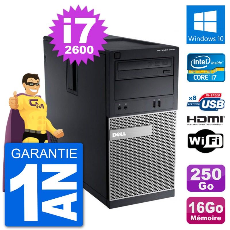 Computadora de escritorio Dell Optiplex 3010 MT - i7-2600, 16GB de RAM, 250GB HDD, HDMI, Windows 10, WiFi