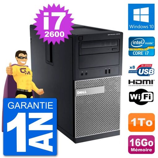 Dell Optiplex 3010 MT Desktop PC i7-2600, 16GB RAM, 1TB HDD, HDMI, Windows 10, Wifi