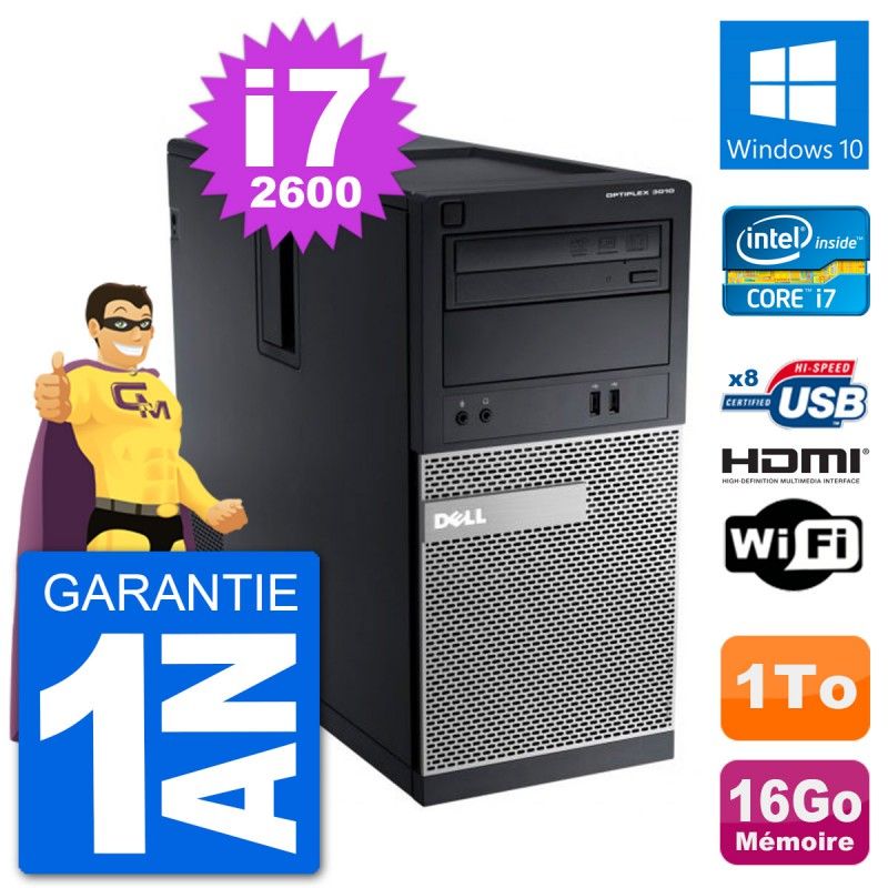 PC de escritorio Dell Optiplex 3010 MT, i7-2600, 16GB RAM, 1TB HDD, HDMI, Windows 10, Wifi