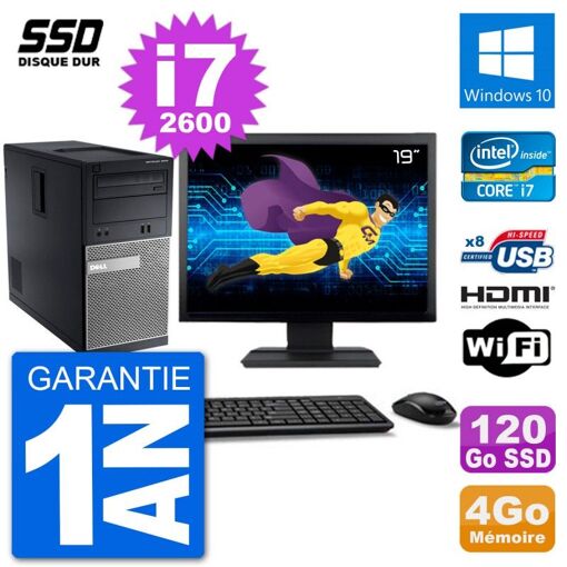 Dell Optiplex 3010 MT Desktop PC - 19" Screen, i7-2600, 4GB RAM, 120GB SSD, HDMI, Windows 10, WiFi