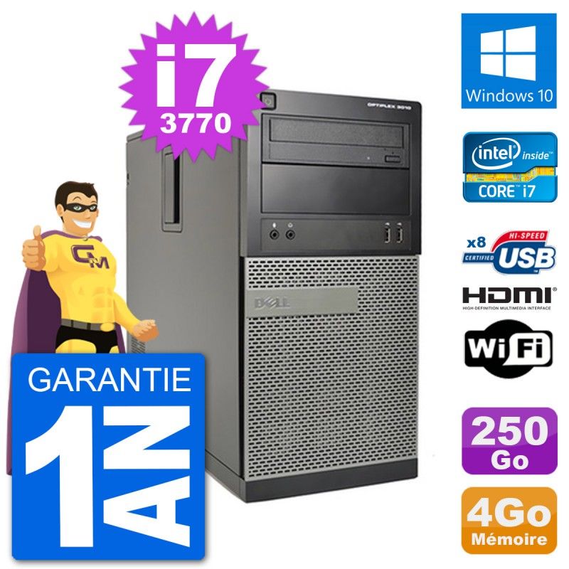 Computadora de escritorio Dell Optiplex 3010 MT, i7-3770, 4GB de RAM, 250GB HDD, HDMI, Windows 10, WiFi
