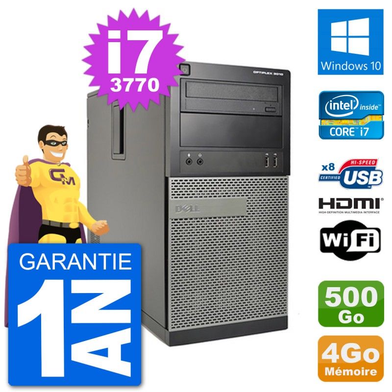 PC de escritorio Dell Optiplex 3010 MT - i7-3770, 4GB de RAM, 500GB HDD, HDMI, WiFi, Windows 10