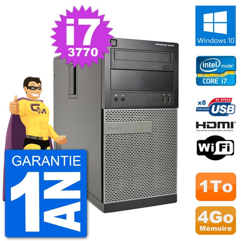 PC de escritorio Dell Optiplex 3010 MT - i7-3770, 4GB de RAM, 1TB HDD, HDMI, Windows 10, Wifi