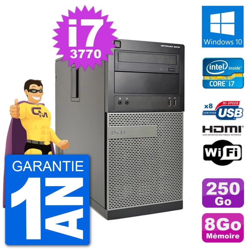 PC de escritorio Dell Optiplex 3010 MT - i7-3770, 8 GB de RAM, 250 GB HDD, HDMI, Windows 10, Wi-Fi
