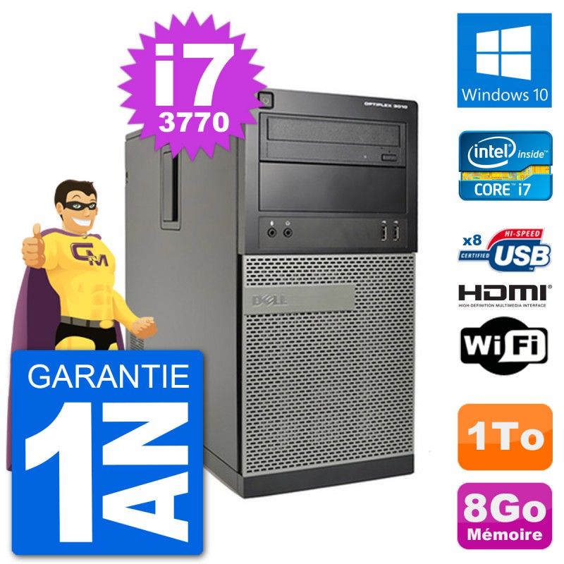 Computadora de escritorio Dell Optiplex 3010 MT, i7-3770, 8 GB de RAM, 1 TB HDD, HDMI, Windows 10, Wifi