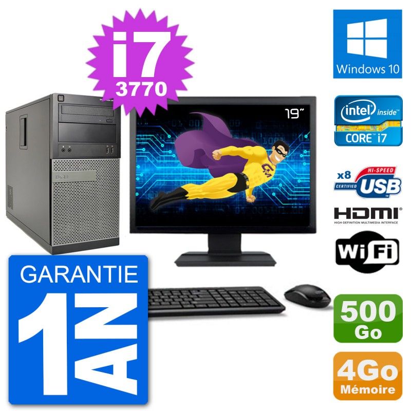 Dell Optiplex 3010 MT Desktop PC - 19-inch Screen, i7-3770 CPU, 4GB RAM, 500GB HDD, HDMI, Windows 10, WiFi