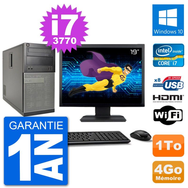 Dell Optiplex 3010 MT Desktop PC - 19" Screen, i7-3770, 4GB RAM, 1TB HDD, HDMI, Windows 10, Wi-Fi