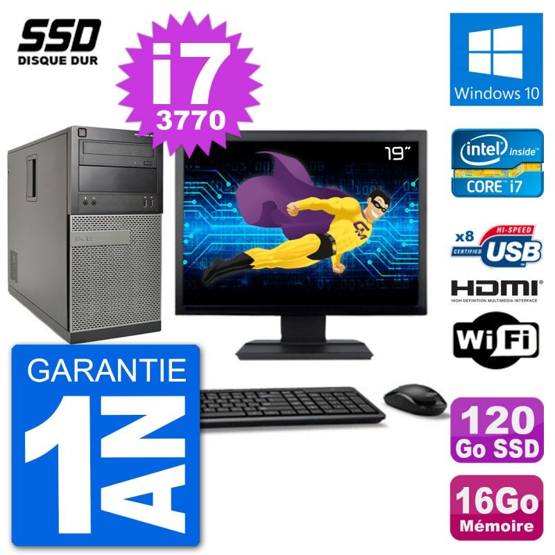 Dell Optiplex 3010 MT Desktop Computer, 19" Screen, i7-3770, 16GB RAM, 120GB SSD, HDMI, Windows 10, WiFi