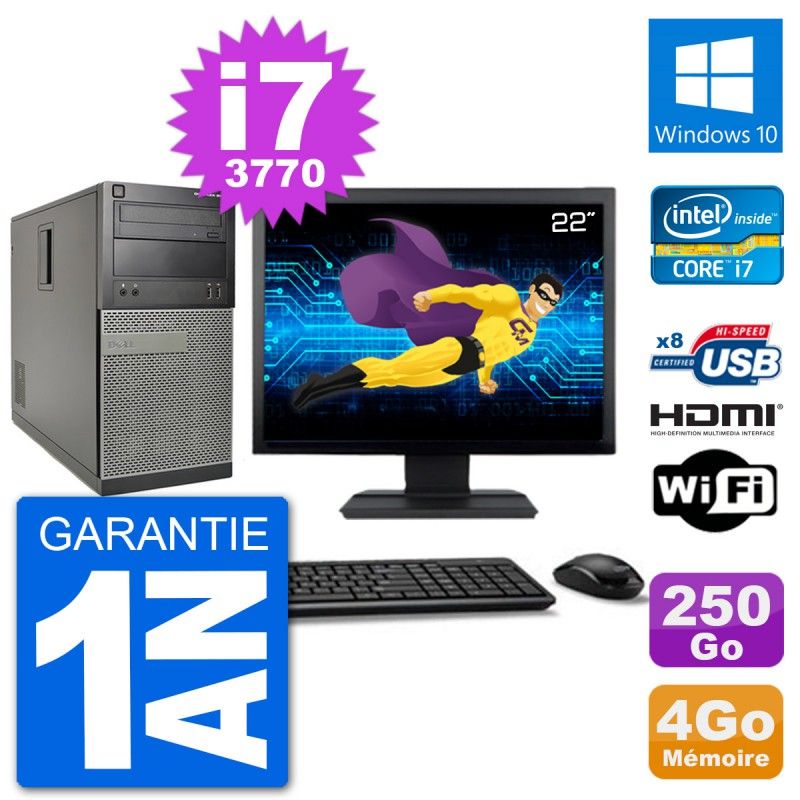 Dell Optiplex 3010 MT Desktop PC - 22" Screen, i7-3770, 4GB RAM, 250GB HDD, HDMI, WiFi