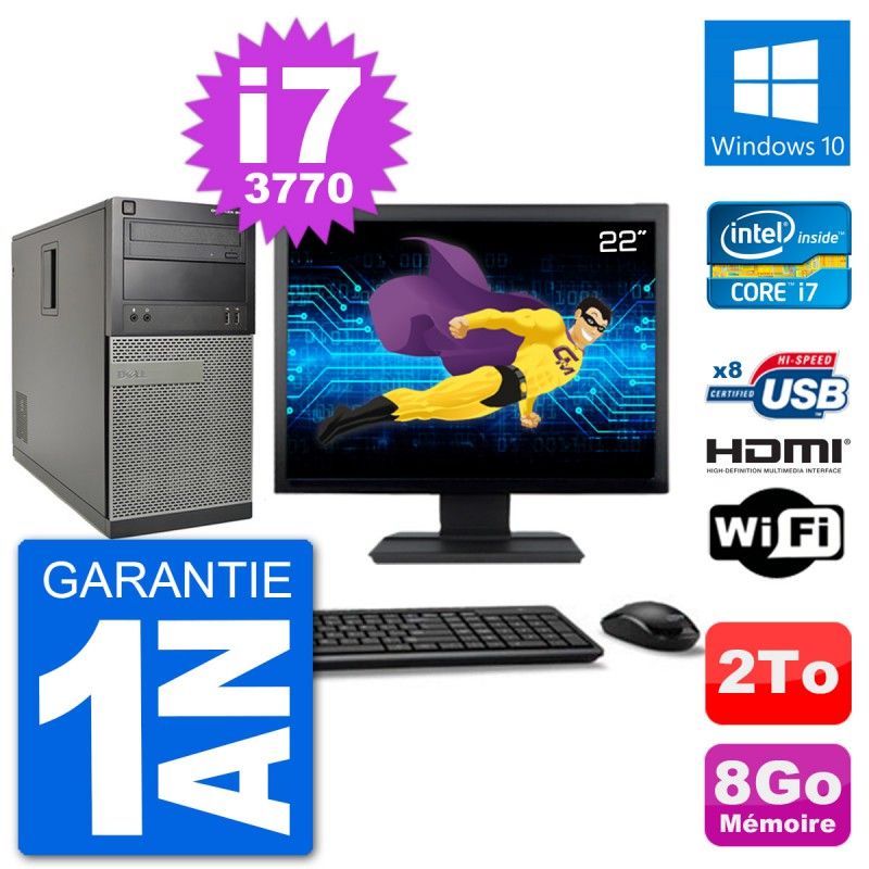 Dell Optiplex 3010 MT Desktop PC - 22" Screen, i7-3770, 8GB RAM, 2TB HDD, HDMI, Windows 10, WiFi