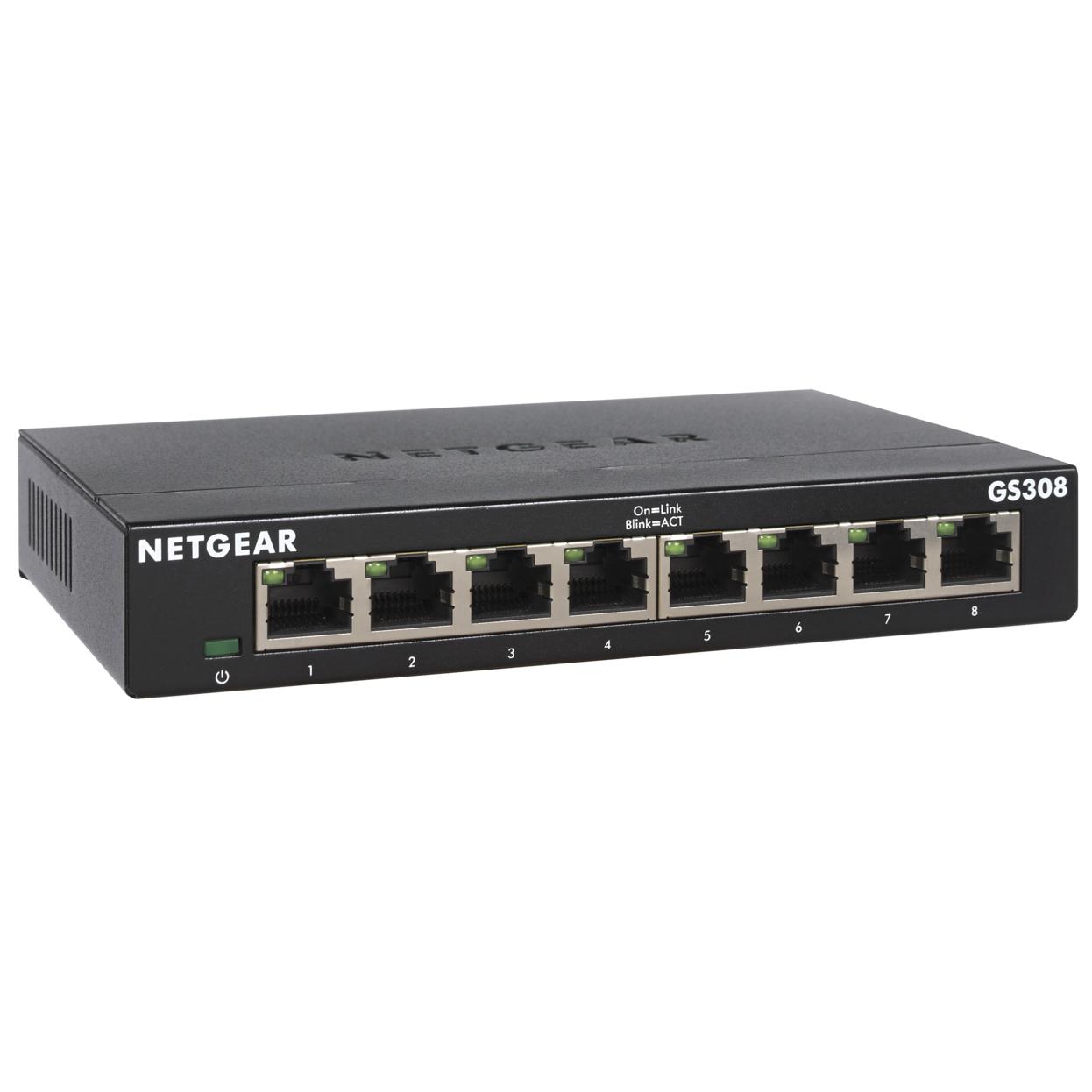 Commutateur Ethernet Gigabit Netgear GS308-300PES 8 ports, Noir