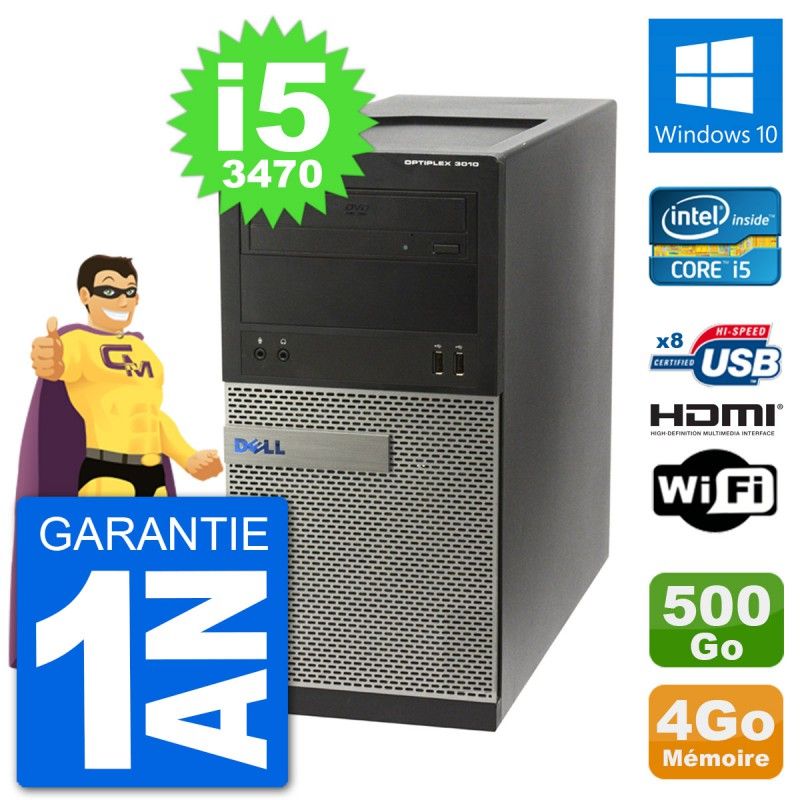 Dell Optiplex 3010 MT Desktop PC i5-3470, 4GB RAM, 500GB HDD, HDMI, Windows 10, WiFi