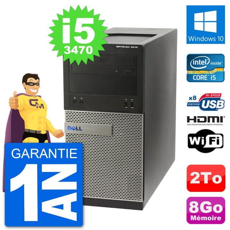 Dell Optiplex 3010 MT Desktop PC i5-3470 8GB RAM 2TB HDD HDMI Windows 10 Wifi