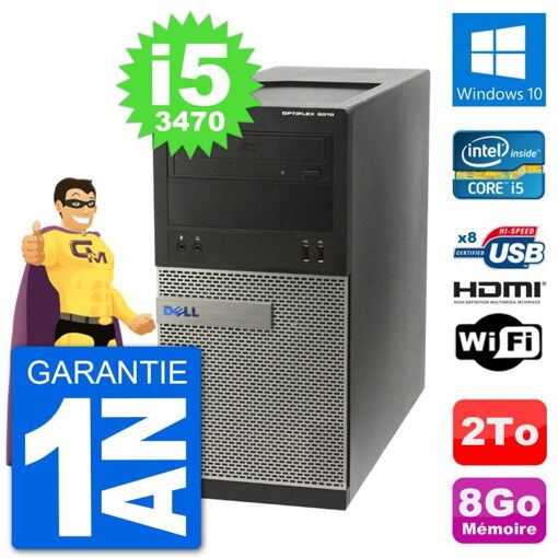 Dell Optiplex 3010 MT Desktop PC i5-3470 8GB RAM 2TB HDD HDMI Windows 10 Wifi
