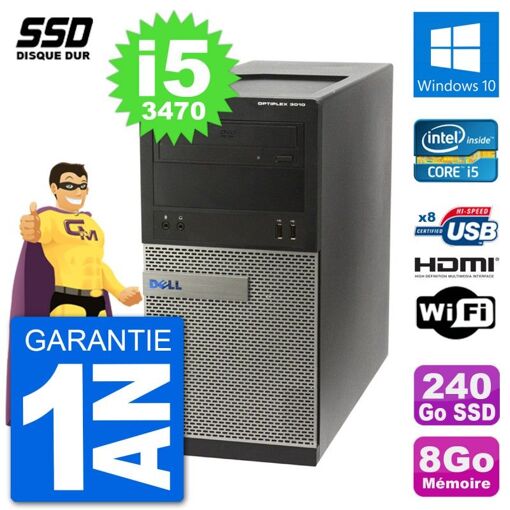 Dell Optiplex 3010 MT Desktop PC i5-3470 8GB RAM 240GB SSD HDMI Windows 10 Wifi
