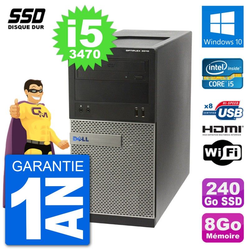 Dell Optiplex 3010 MT Desktop PC i5-3470 8GB RAM 240GB SSD HDMI Windows 10 Wifi