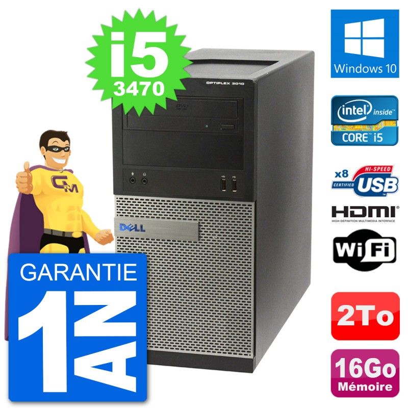 Dell Optiplex 3010 MT Desktop PC i5-3470 16GB RAM 2TB HDD HDMI Windows 10 WiFi