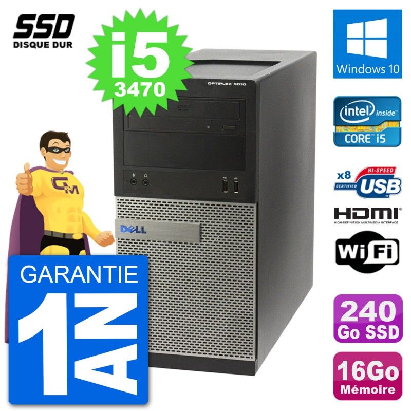 Dell Optiplex 3010 MT Desktop PC i5-3470 16GB RAM 240GB SSD HDMI Windows 10 Wifi