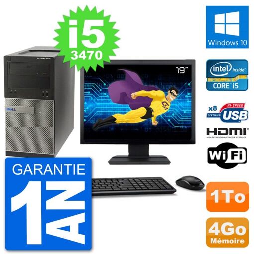 Dell Optiplex 3010 MT Desktop PC - 19" Screen, i5-3470, 4GB RAM, 1TB HDD, HDMI, Windows 10, Wifi