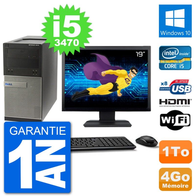 Dell Optiplex 3010 MT Desktop PC - 19" Screen, i5-3470, 4GB RAM, 1TB HDD, HDMI, Windows 10, Wifi