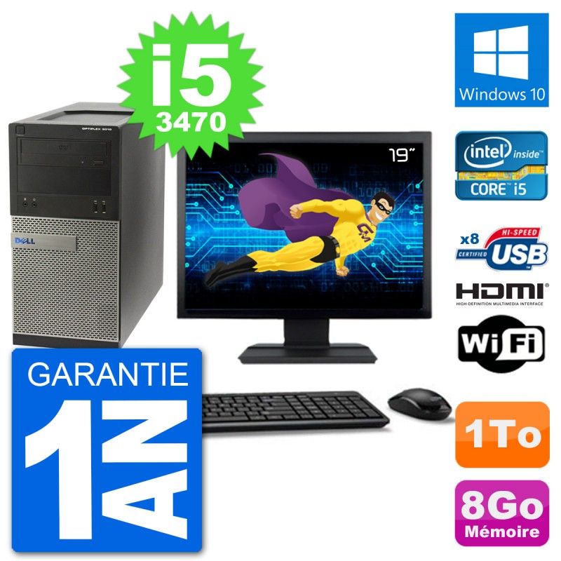Dell Optiplex 3010 MT Desktop PC - 19" Screen, i5-3470, 8GB RAM, 1TB HDD, HDMI, WiFi