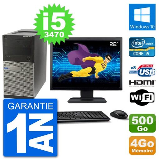 Dell Optiplex 3010 MT Desktop PC - 22" Screen, i5-3470, 4GB RAM, 500GB HDD, HDMI, Windows 10, Wifi