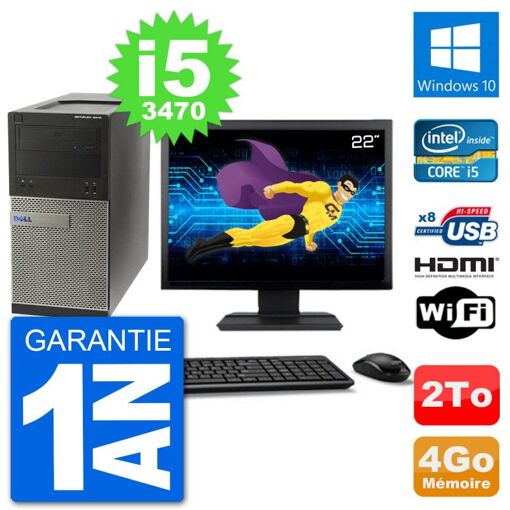 Dell Optiplex 3010 MT Desktop Computer, 22" Screen, i5-3470 CPU, 4GB RAM, 2TB HDD, HDMI, Windows 10, WiFi