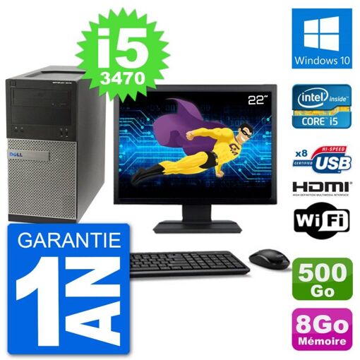 Dell Optiplex 3010 MT Desktop PC - 22" Screen, i5-3470, 8GB RAM, 500GB HDD, HDMI, Windows 10, Wifi