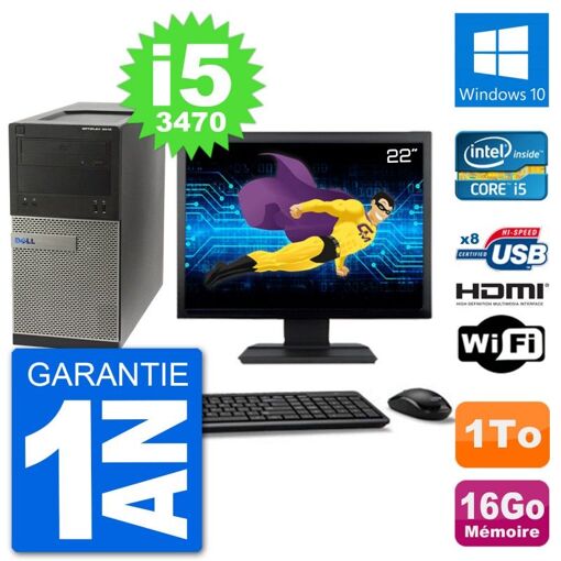 Dell Optiplex 3010 MT Desktop Computer, 22" Screen, i5-3470, 16GB RAM, 1TB HDD, HDMI, Windows 10, Wi-Fi