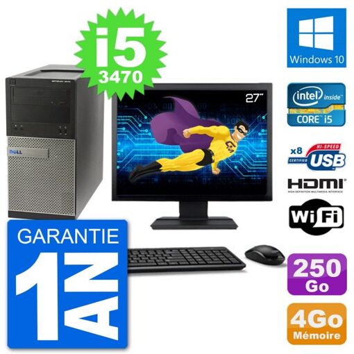 Dell Optiplex 3010 MT Desktop Computer - 27" Screen, i5-3470, 4GB RAM, 250GB HDD, HDMI, WiFi