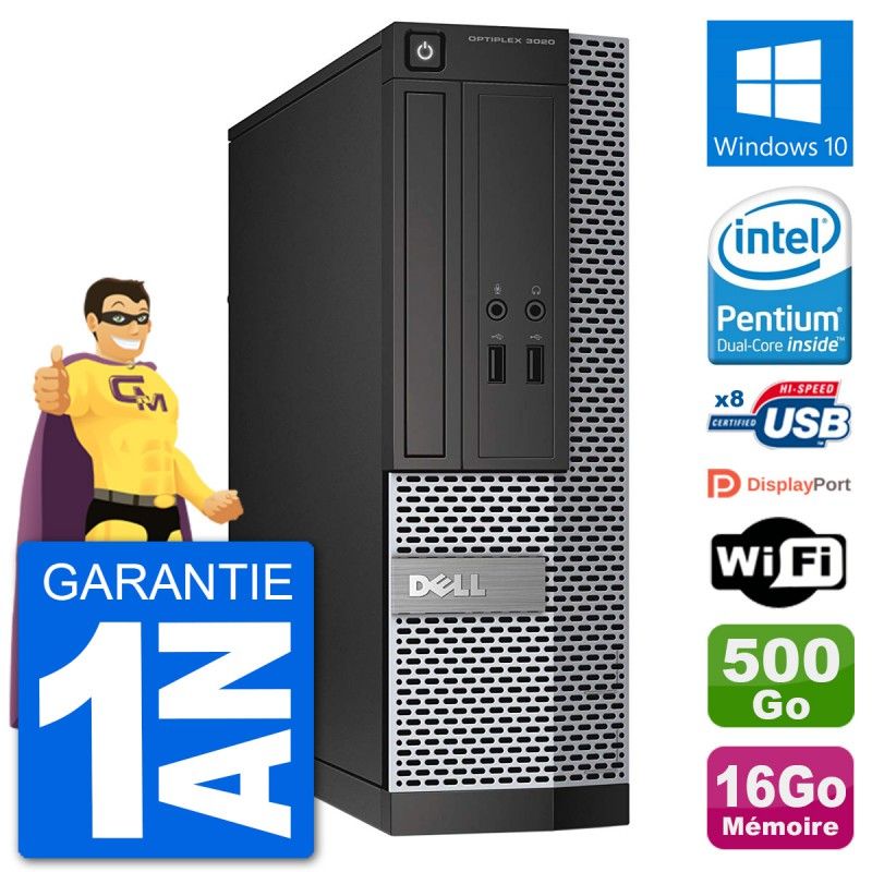 PC de escritorio Dell Optiplex 3020 SFF - Procesador Intel Pentium G3220, 16 GB de RAM, Disco duro de 500 GB, Windows 10, WiFi