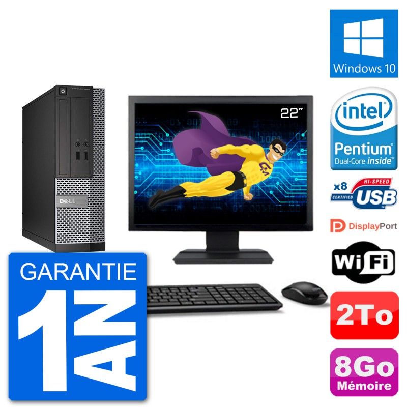 Dell Optiplex 3020 SFF Computer - 8GB RAM, 2TB Hard Drive, 22" Screen, Windows 10, WiFi