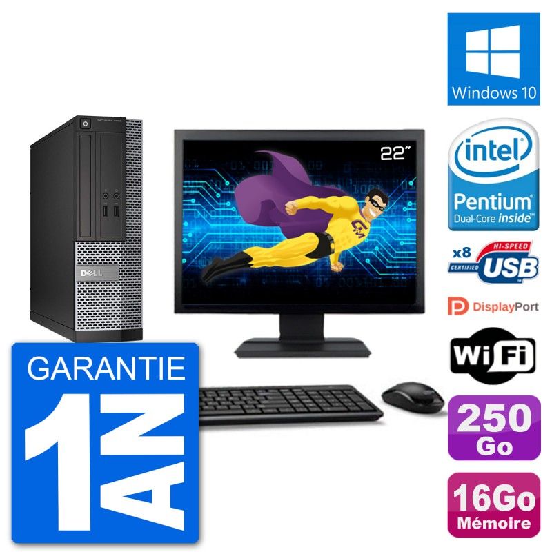 Dell Optiplex 3020 SFF Computer - 22" Screen, Intel Pentium G3220, 16GB RAM, 250GB HDD, Windows 10, WiFi