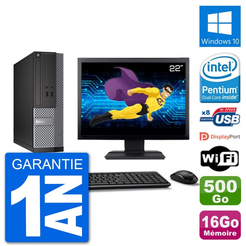 Dell Optiplex 3020 SFF Computer - 22inch Screen, 16GB RAM, 500GB Hard Drive, Windows 10, Wifi