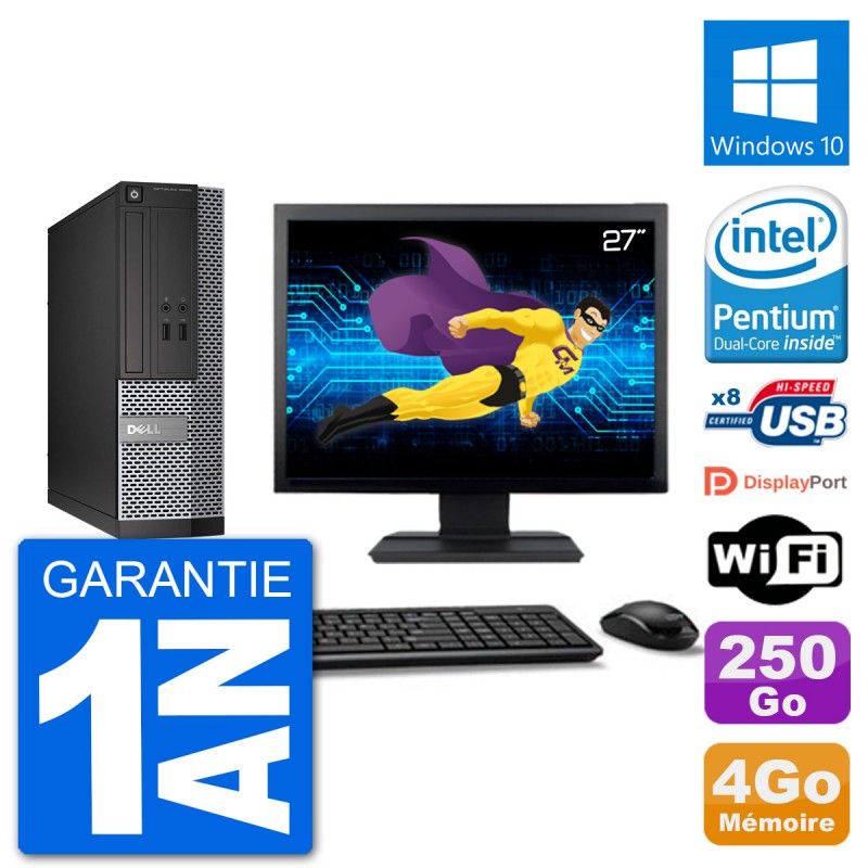 Dell Optiplex 3020 SFF Desktop PC | 27" Screen | 4GB RAM | 250GB Disk | Windows 10 | WiFi