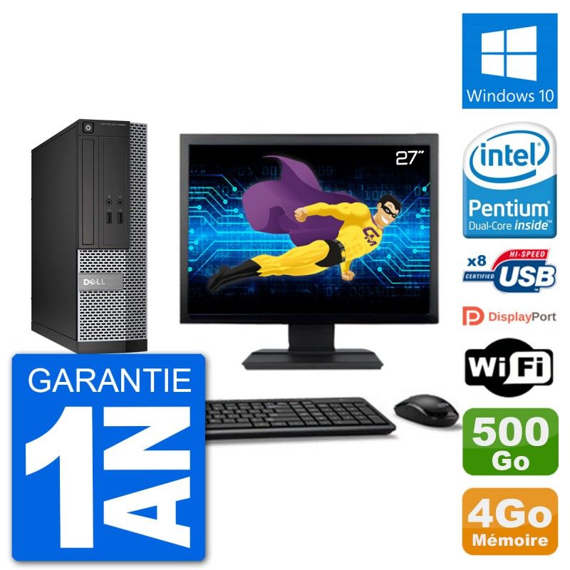 Dell Optiplex 3020 SFF Computer - 27" Screen, Intel Pentium G3220, 4GB RAM, 500GB HDD, Windows 10, WiFi