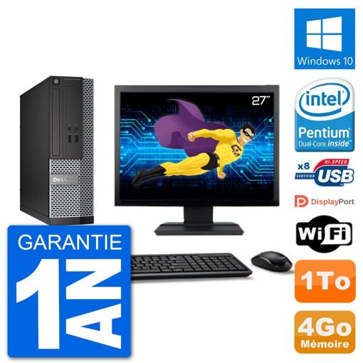 Dell Optiplex 3020 SFF Desktop Computer, 27" Screen, Intel Pentium G3220, 4GB RAM, 1TB HDD, Windows 10, WiFi