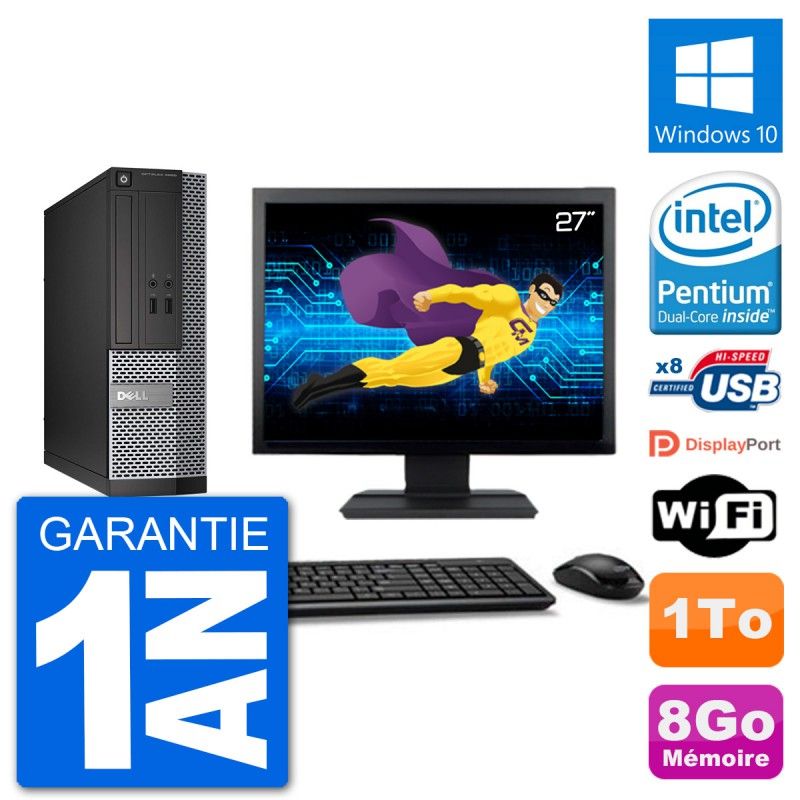 Dell Optiplex 3020 SFF Computer - 8GB RAM, 1TB HDD, 27" Screen, Windows 10, WiFi