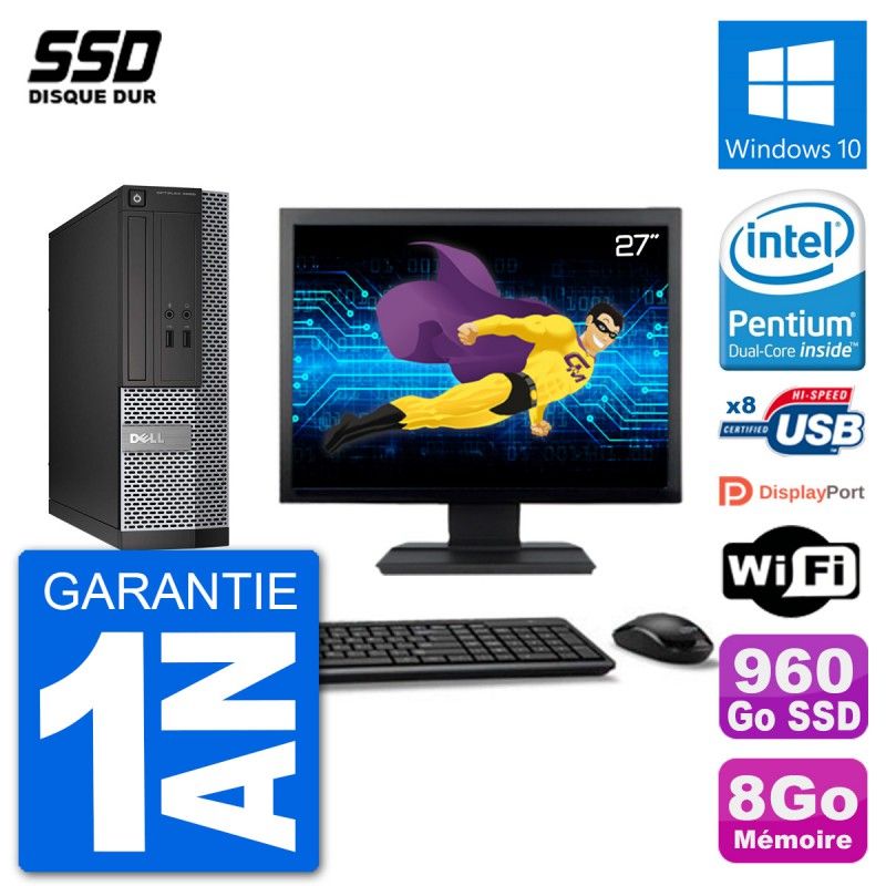 Dell Optiplex 3020 SFF Computer | 27" Screen | 8GB RAM | 960GB SSD | Windows 10 | WiFi