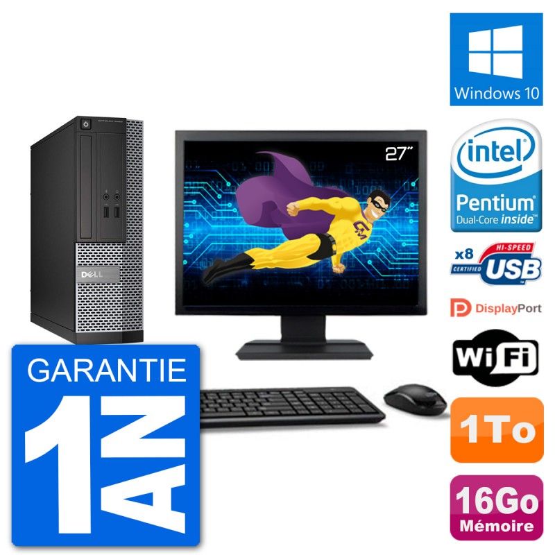 Dell Optiplex 3020 SFF PC - 27" Screen, 16GB RAM, 1TB Disk, Windows 10, Wifi