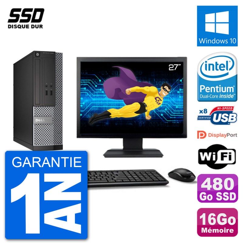Dell Optiplex 3020 SFF Desktop PC | 27" Screen | 16GB RAM | 480GB SSD | Windows 10 | WiFi